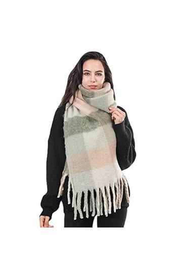 RFEGEF Femme Écharpe Pashmina,Dames Écharpes Et Châles Doux Classique Mode Vert Tartan Vérifier Glands Longues Écharpes dhiv