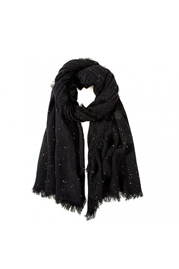 RFEGEF Femme Écharpe Pashmina,Dames Écharpes Et Châles Classique Mode Black Sequins Glands Longues Écharpes dhiver Douces Gr
