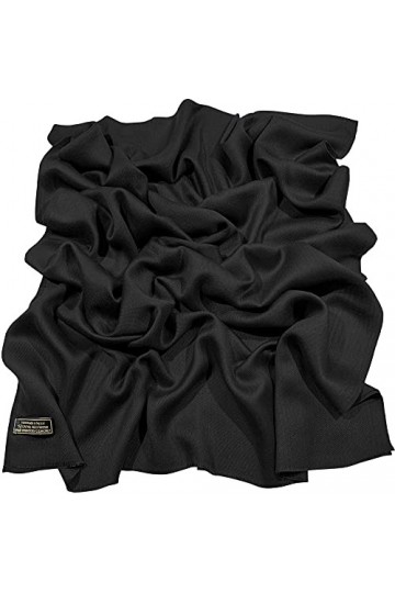 CJ Apparel Noir Echarpe de Pashmina en Châle Népalaise Solide Couleur Unie Conception Wrap Étole