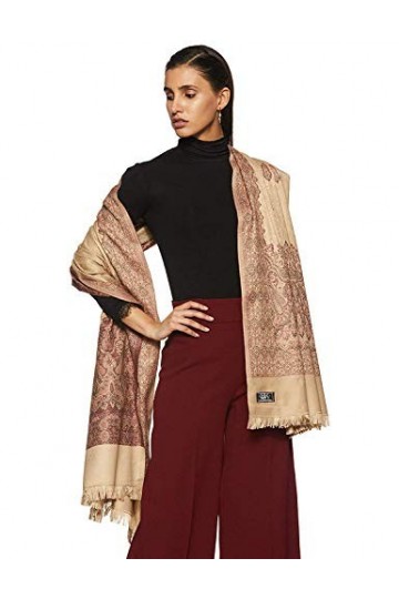 Weavers Villa Châle pour femme en laine mélangée pashmina-7S-R4PR-IPWW, beige, Large