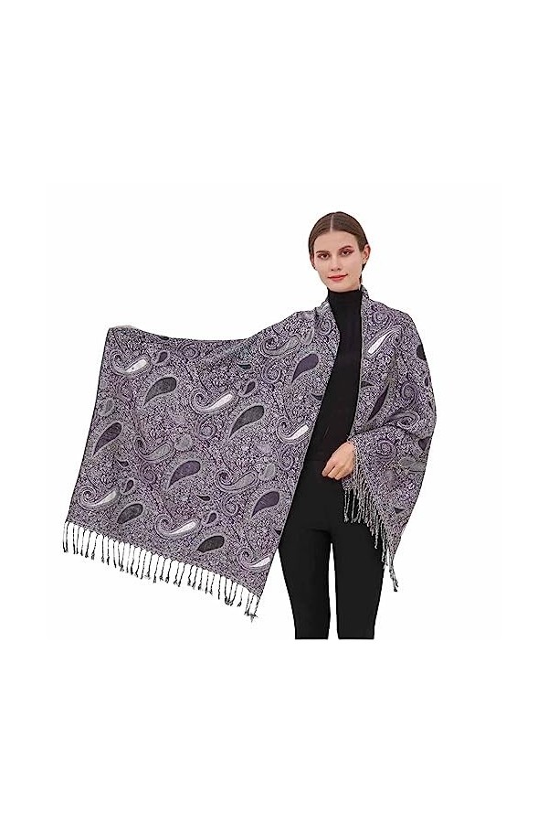 Silver Fever® Écharpe en pashmina double face Motif gouttes - Beige - Taille unique