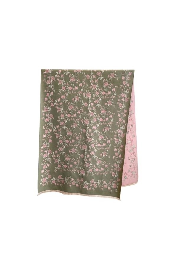 Couverture épaisse, écharpe chaude dhiver for femmes, imprimé Floral, châle en cachemire, étoles Pashmina Color : Green, Si