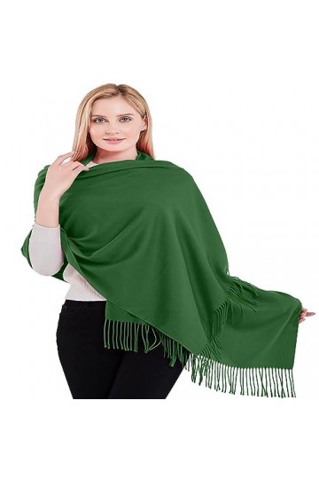 CJ Apparel Pashmina Châle épais en coton mélangé de couleur unie, vert forêt, taille unique