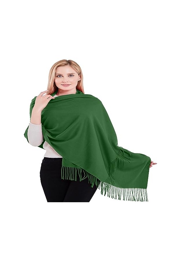 CJ Apparel Pashmina Châle épais en coton mélangé de couleur unie, vert forêt, taille unique
