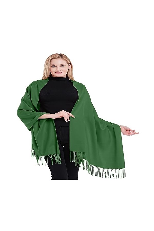 CJ Apparel Pashmina Châle épais en coton mélangé de couleur unie, vert forêt, taille unique