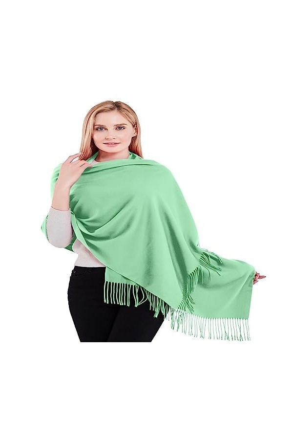 CJ Apparel Pashmina Châle épais en coton mélangé de couleur unie, bleu / vert, taille unique