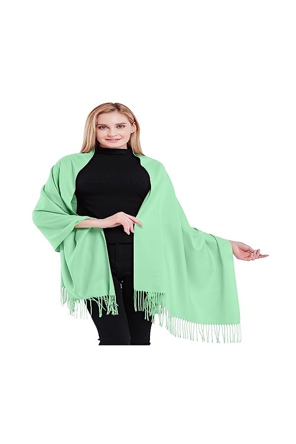 CJ Apparel Pashmina Châle épais en coton mélangé de couleur unie, bleu / vert, taille unique
