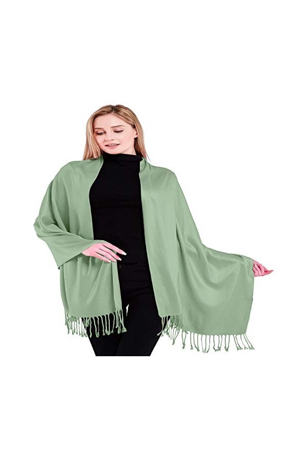 CJ Apparel Cache-tête en pashmina - Couleur unie, vert sauge, taille unique