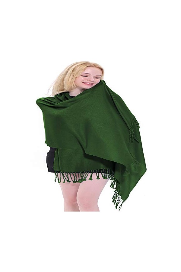 CJ Apparel Cache-tête en pashmina - Couleur unie, vert émeraude, taille unique