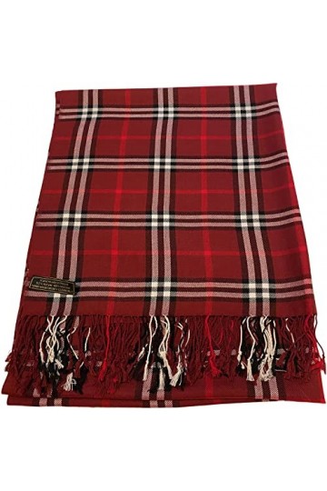 CJ Apparel Pashmina Écharpe à motif tartan népalais avec pompons, Tartan marron, taille unique