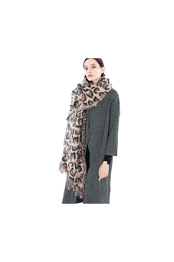 RFEGEF Femme Écharpe Pashmina,Dames Écharpes Et Châles Rose Mode Imitation Cachemire Léopard Jacquard Gland Long Doux Écharpe