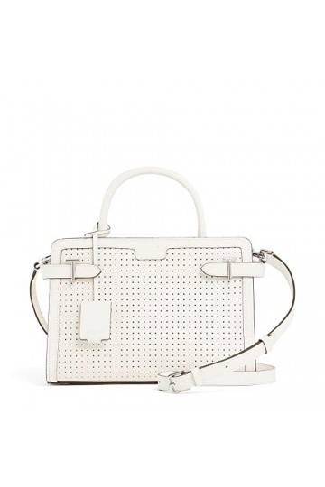 Le Tanneur, Sac à Main Moyen modèle, Sac bandoulière, en Cuir Caviar perforé, Emilie, Femme, 2 Poches Plates, 2 Poches zippée