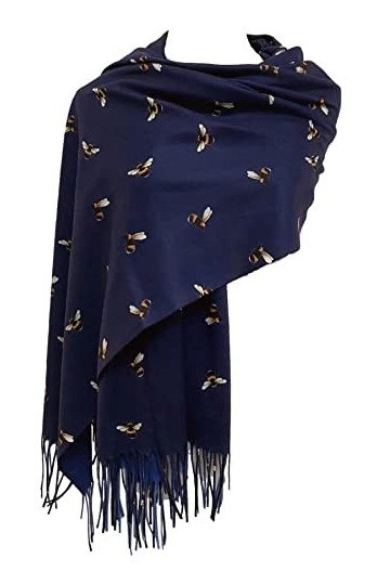 Purple Possum® Écharpe abeille pour femme Imprimé bourdon Grand châle pashmina, bleu marine, L