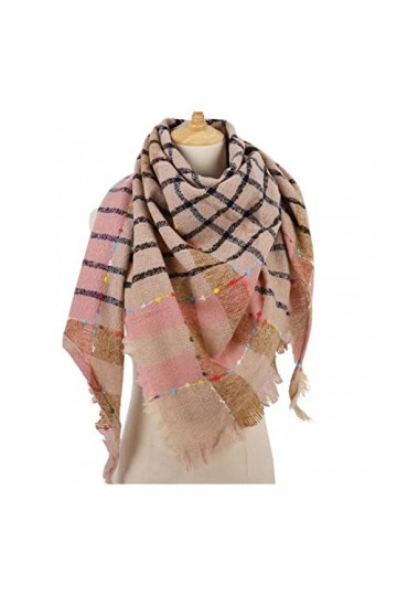 écharpe Femmes à Carreaux Tricoter écharpe Hiver Cashmere Pashmina Femme Triangle Chaud Triangle Foulards Couverture Châles B