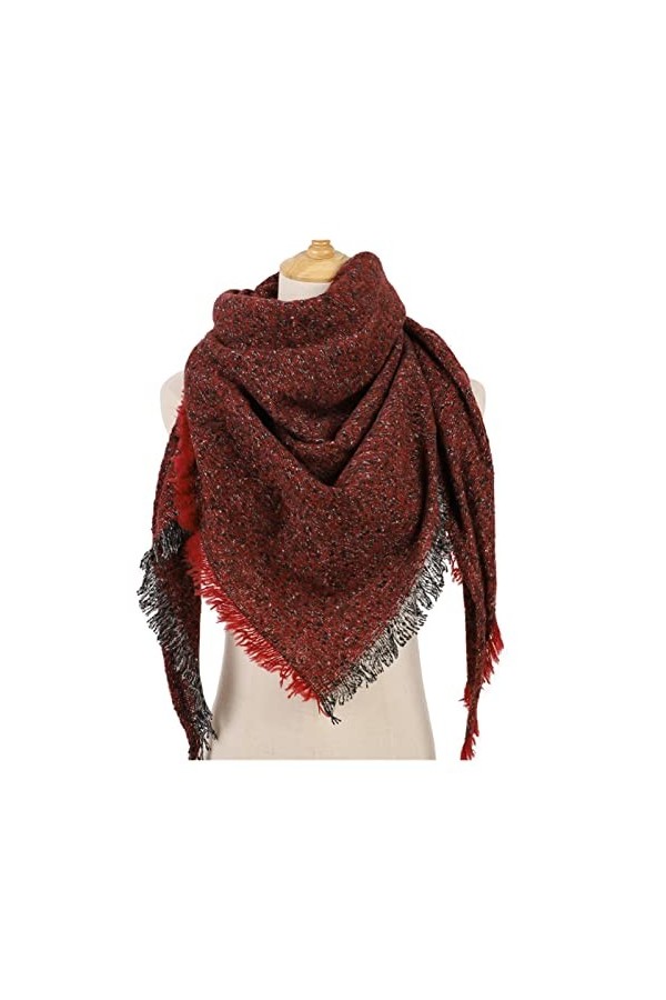 écharpe Femmes à Carreaux Tricoter écharpe Hiver Cashmere Pashmina Femme Triangle Chaud Triangle Foulards Couverture Châles B