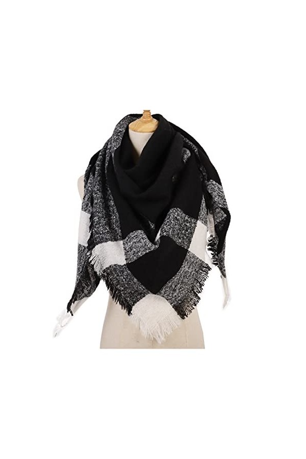 écharpe Femmes à Carreaux Tricoter écharpe Hiver Cashmere Pashmina Femme Triangle Chaud Triangle Foulards Couverture Châles B