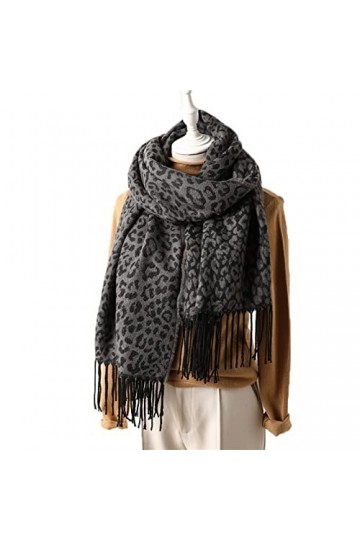 KUNIUO Foulard Femme Imprimé Léopard Chaud Hiver Dame Foulards en Cachemire Tricoté Châles Foulard Femme Cou Pashmina-WJ153-3