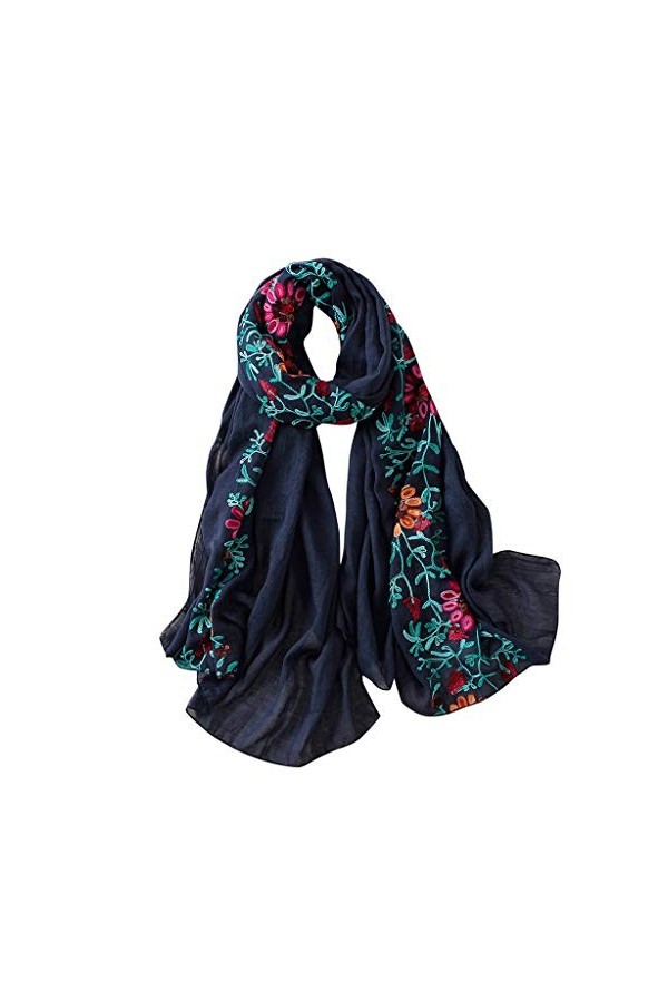 UTHTY Écharpe Chaude dhiver Écharpe de Cheveux for Femme Écharpe for Femme Broderie Pashmina Coton Châles Floral Bandana Fou