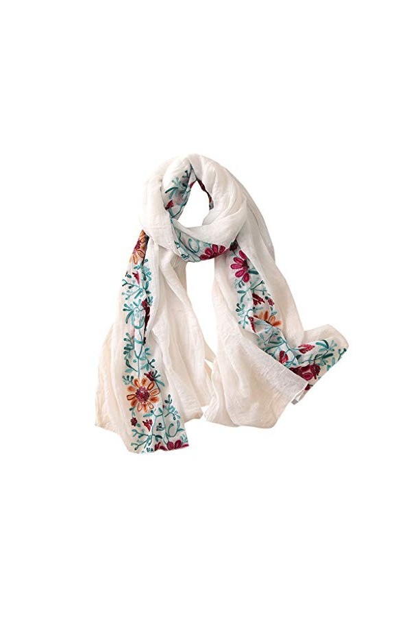 UTHTY Écharpe Chaude dhiver Écharpe de Cheveux for Femme Écharpe for Femme Broderie Pashmina Coton Châles Floral Bandana Fou