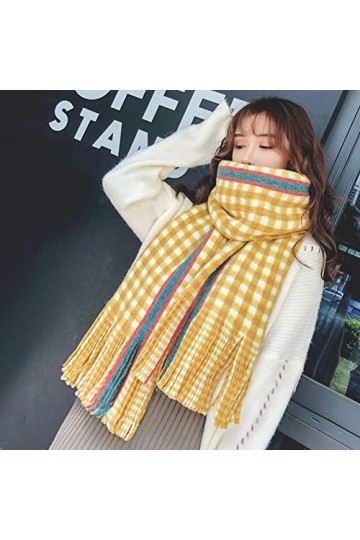 DMXYZZM Écharpe Poncho Chaud dhiver Écharpe À Carreaux Jaune pour Foulard Foulard Femme
