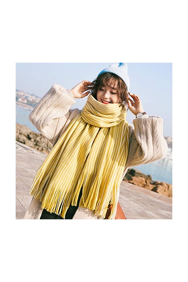 DMXYZZM Écharpe Echarpe Femme en Maille Sauvage Double Face, Couleur Assortie À Un Col Étudiant dautomne Et dhiver