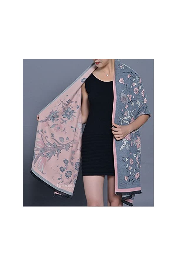 GFM Écharpe pashmina Motif floral Frlshl-1-bh-Gris-sensation Cachemire