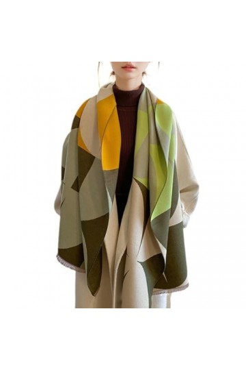 LumiSyne Hiver Écharpe Châle En Cachemire Pour Femmes Hommes Motif Géométrique Épissage De Couleur Écharpe Pashmina Avec Glan