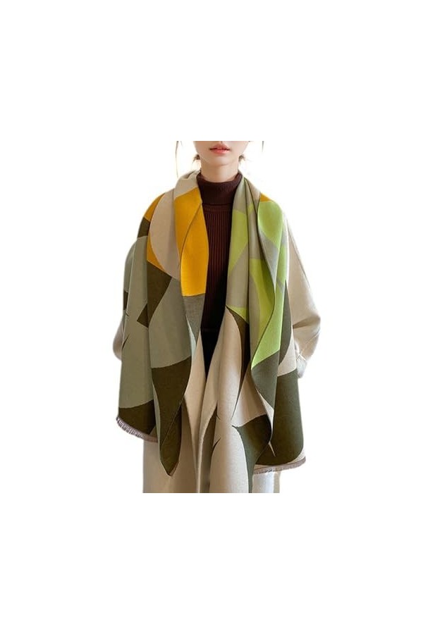LumiSyne Hiver Écharpe Châle En Cachemire Pour Femmes Hommes Motif Géométrique Épissage De Couleur Écharpe Pashmina Avec Glan
