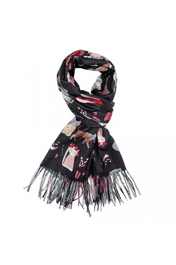 Purple Possum® Écharpe pour femme Motif chats noirs Rouge Rose Gris Confortable Pashmina Grand châle, Noir, rouge, rose, gris