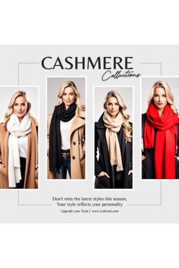 LA FERANI Écharpe dhiver en cachemire pour femme - 185 x 65 cm - Blanc - Pashmina - Laine unie - S2 noir , Noir , DE