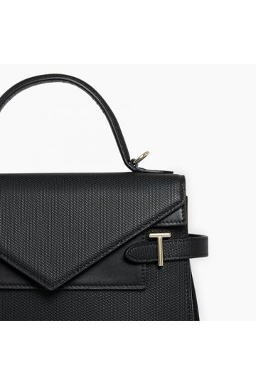 Le Tanneur sac à main double rabat moyen modèle emilie en cuir signature t