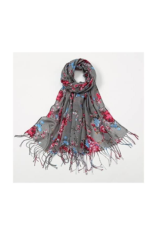 GOOFFY Mode Printemps Hijab Musulman, Lady Wrap Pashmina frangé écharpe rétro Floral Gland Viscose châle écharpe écharpes Fou