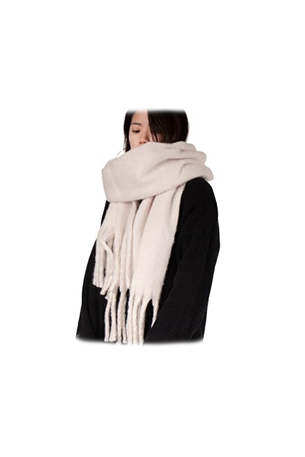 Gift girl Châle polyvalent en feutre avec pompons pour lhiver - Écharpe thermique pashmina - Poncho - Cardigan - Boléro, Whi