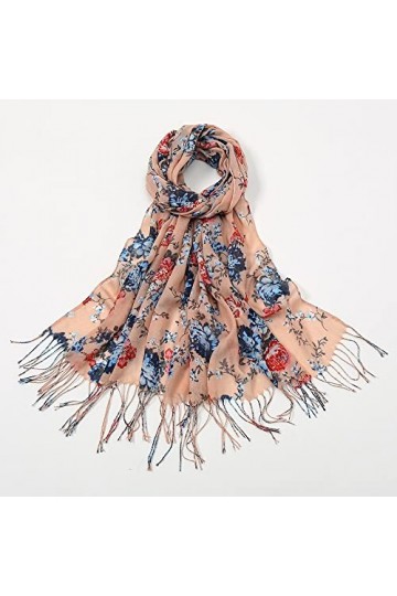 MORYEN Mode Printemps Hijab Musulman, Lady Wrap Pashmina frangé écharpe rétro Floral Gland Viscose châle écharpe écharpes Fou