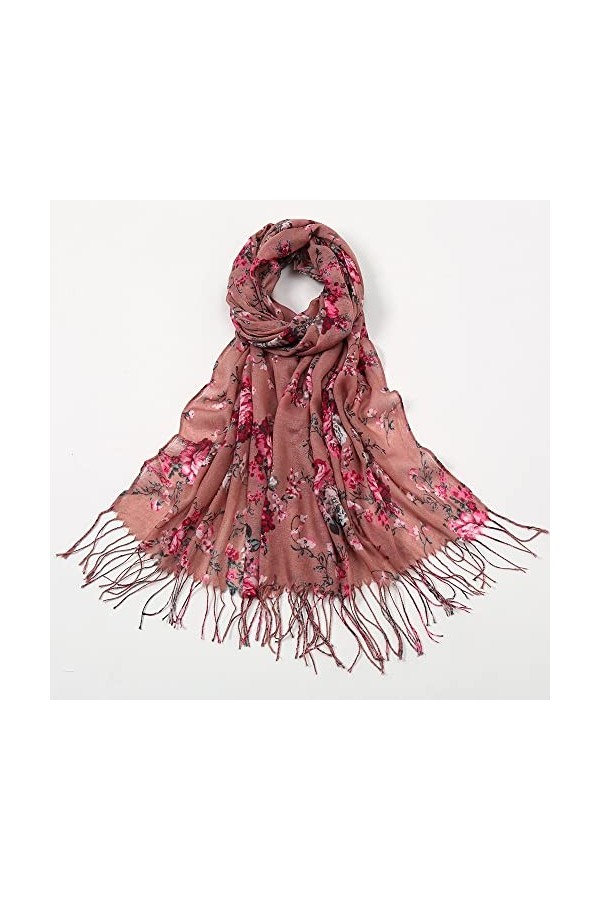 MORYEN Mode Printemps Hijab Musulman, Lady Wrap Pashmina frangé écharpe rétro Floral Gland Viscose châle écharpe écharpes Fou