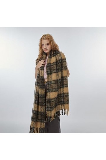 nanplus Pashmina Écharpe Femme Écharpe en Laine Hiver Couleur Contraste à Carreaux Écharpe dhiver Douce et Chaude Écharpe Fe
