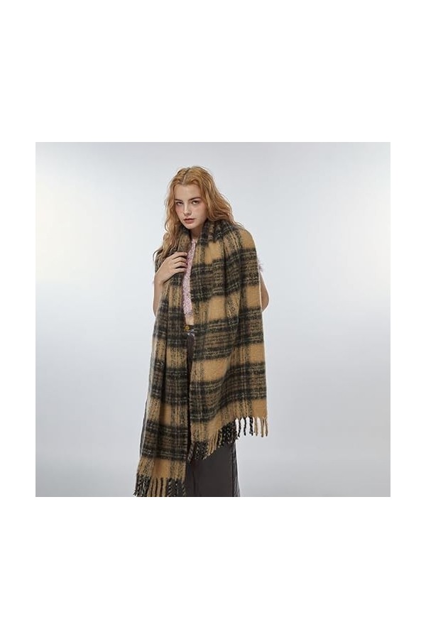 nanplus Pashmina Écharpe Femme Écharpe en Laine Hiver Couleur Contraste à Carreaux Écharpe dhiver Douce et Chaude Écharpe Fe