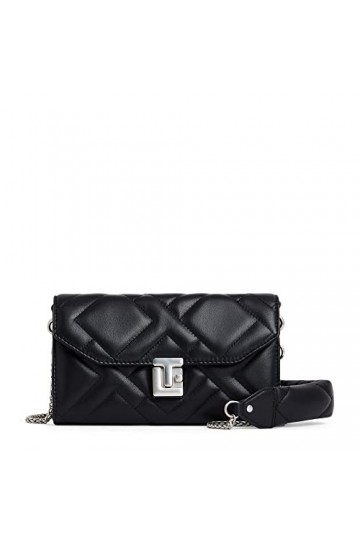 Le Tanneur, pochette à rabat, sac bandoulière, en cuir lisse matelassé, rose, femme, poche plate avant, poche zippée, 14 comp