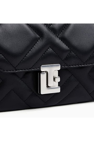 Le Tanneur, pochette à rabat, sac bandoulière, en cuir lisse matelassé, rose, femme, poche plate avant, poche zippée, 14 comp