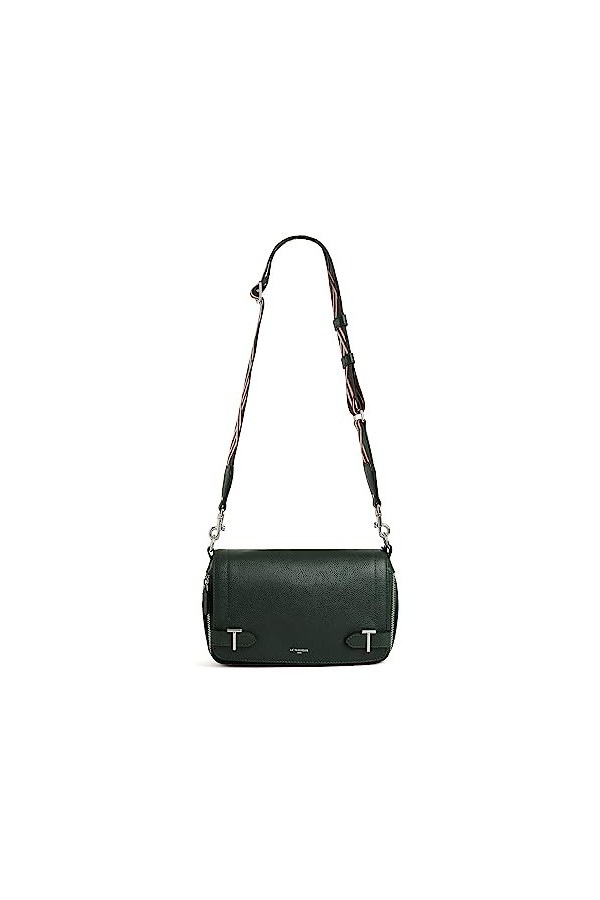 Le Tanneur, petit sac bandoulière, besace, en cuir grainé, simone, femme, 2 poches plates, poche zippée, 2 soufflets zippés, 