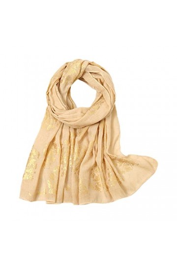 Écharpe Châle En Viscose Florale Dorée Bronzant Tête Douce Enveloppe Pashmina Étole Hijab Musulman