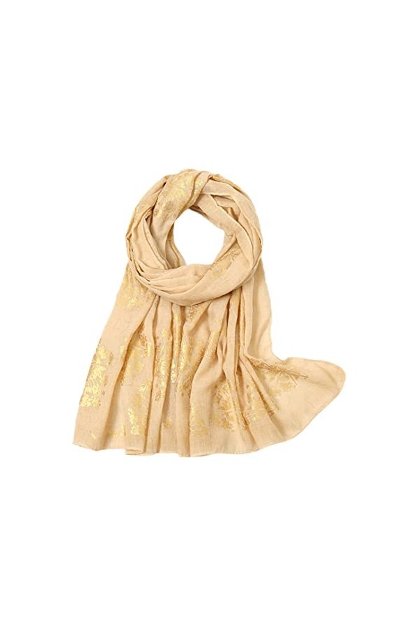 Écharpe Châle En Viscose Florale Dorée Bronzant Tête Douce Enveloppe Pashmina Étole Hijab Musulman