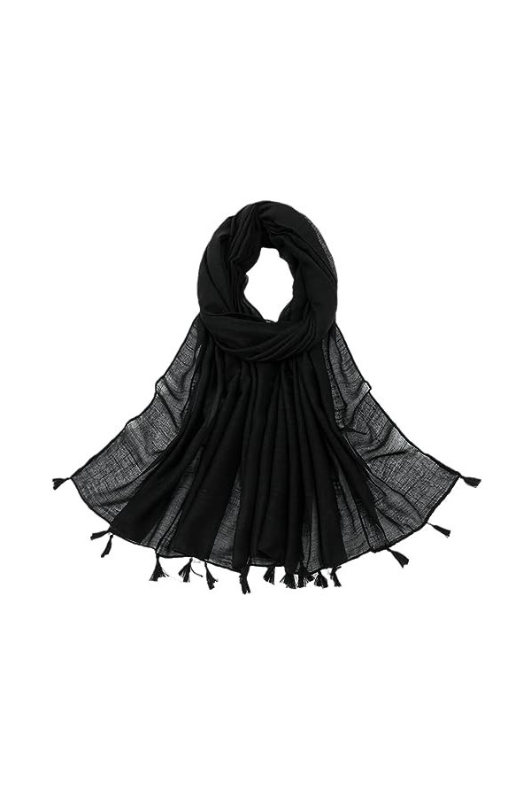 Écharpe Châle En Viscose En Coton À Pompon Uni Lady Solid Wrap Pashmina Stole Hijab Musulman