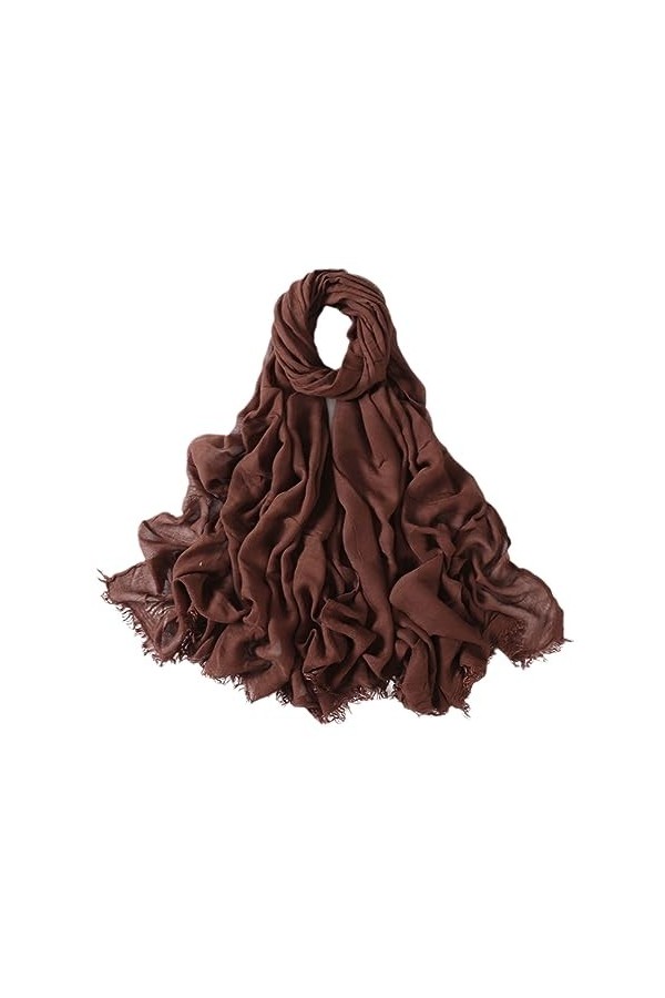 Écharpe Hijab En Coton Viscose À Franges Unies Wraps Et Châles Pashmina Musulman Bandeau Turban Islamique