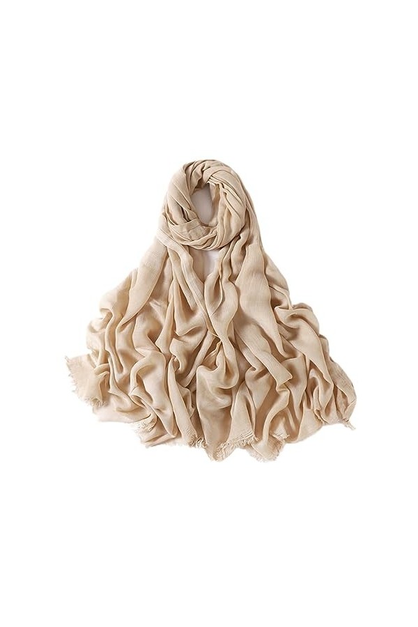 Écharpe Hijab En Coton Viscose À Franges Unies Wraps Et Châles Pashmina Musulman Bandeau Turban Islamique
