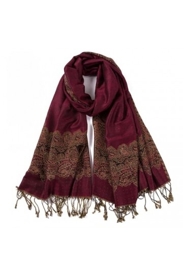 JMORCO Pashmina Soie Écharpe Châle Jacquard Avec Pompon Main Noeud 2 Couches Léger Rave Voyage Printemps Automne Grand Long 7