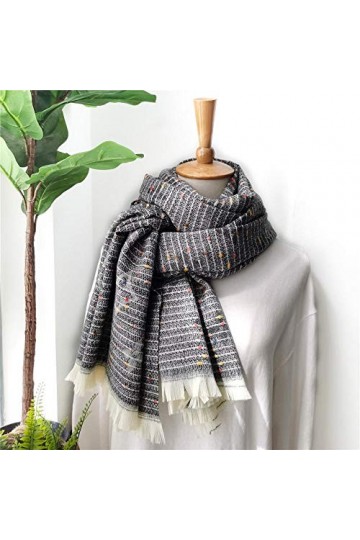 Écharpe Châle dhiver Écharpe dhiver pour Les Femmes À La Main Mode Flaid Chaud Épais Rayé Cachemire Pashmina Femme Bandana 