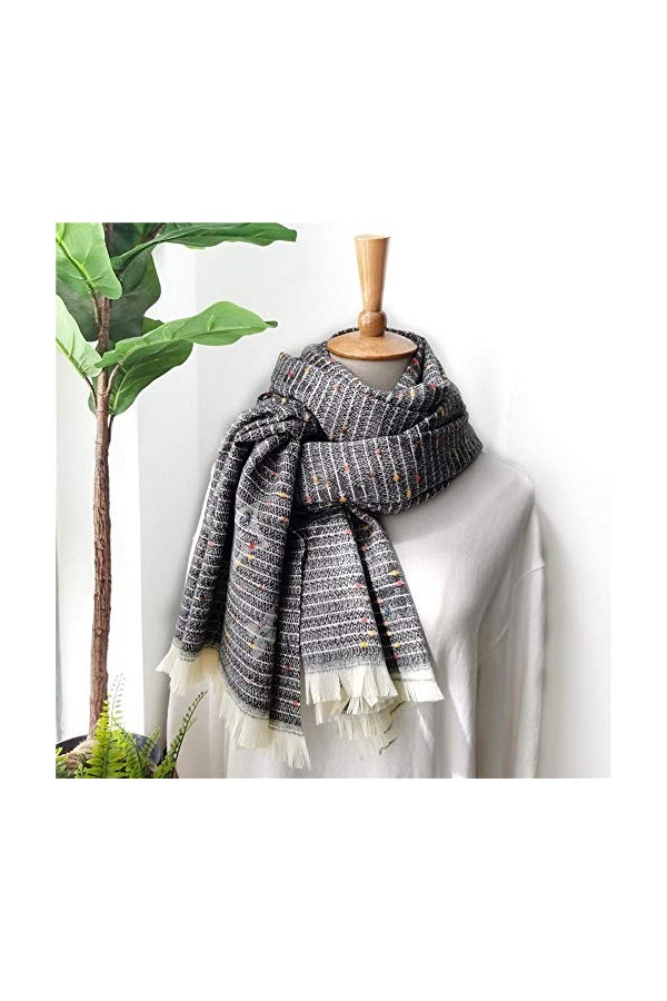 Écharpe Châle dhiver Écharpe dhiver pour Les Femmes À La Main Mode Flaid Chaud Épais Rayé Cachemire Pashmina Femme Bandana 