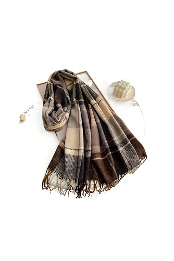 Écharpe et Chale Écharpe à Carreaux d Hiver Design Femmes Cachemire Pashmina Chaud Châle Chaude Envelopper Tassel Foulards H