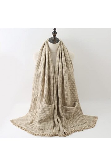 Echarpe,Écharpe Tartan pour Femme Cashmere Feel Warm Pashmina Châle Plaid avec Poche Sergé Crème Wrap Écharpe Hiver Couvertur
